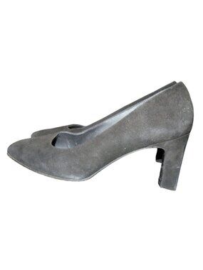 Stuart Weitzman Vintage Black Italian Suede Leather Square Toe Block Heel pumps